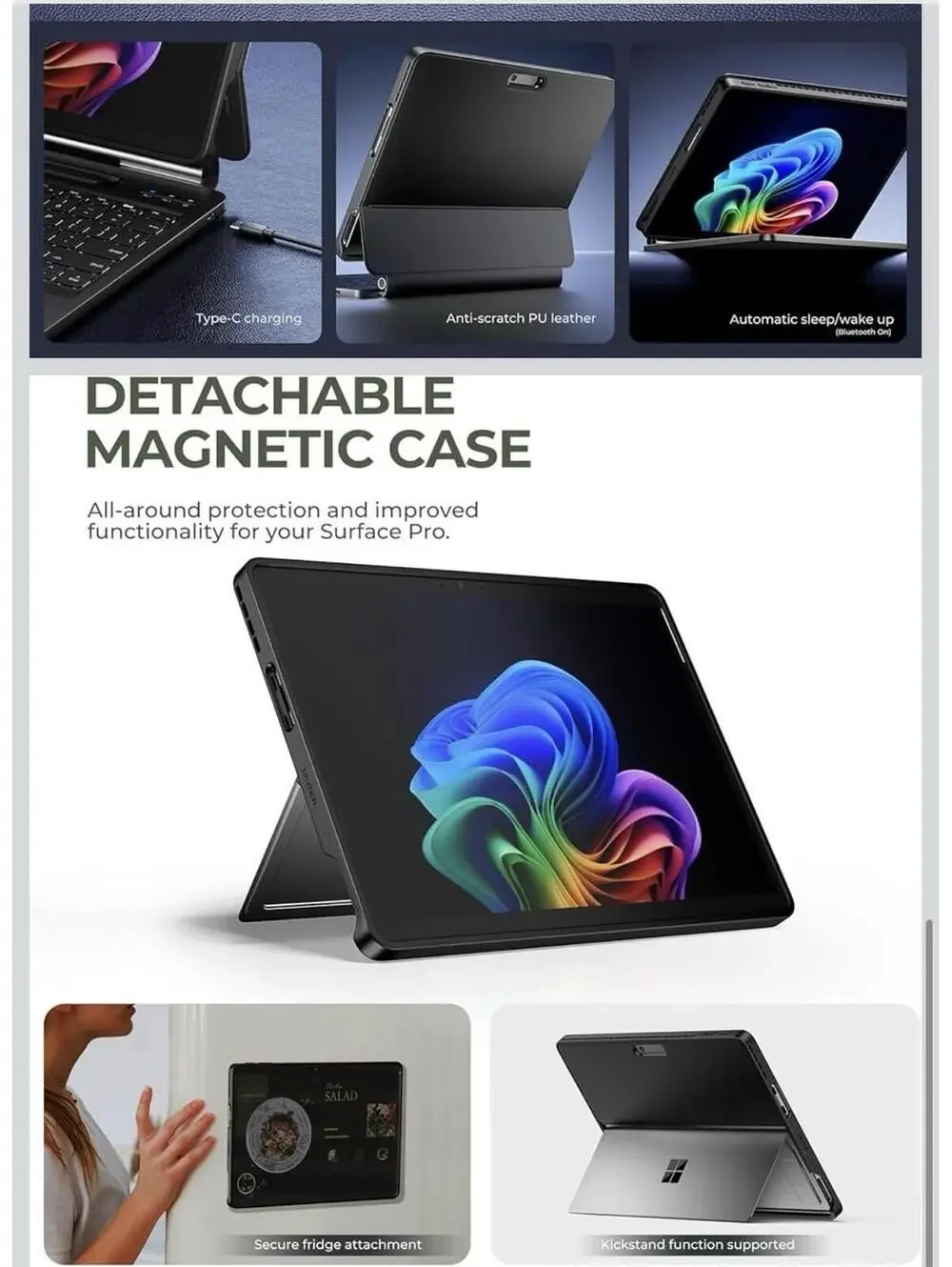Dexnor Keyboard for Microsoft Surface Pro 11/9 with Detachable Magnetic Case